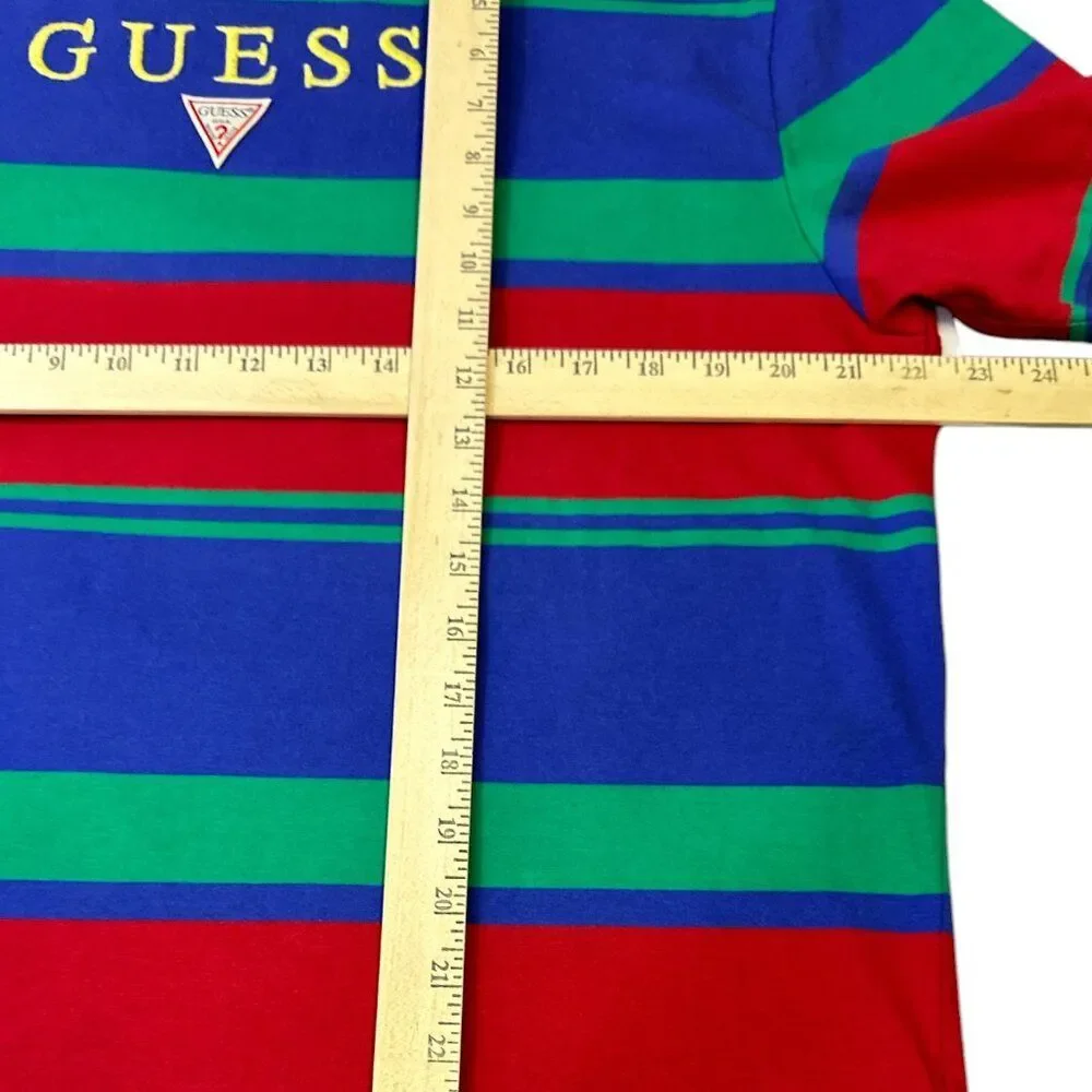 Guess Originals Men's Striped Logo Shirt Cotton Sz S Oversized Multicolor Retro - Picture 9 of 10